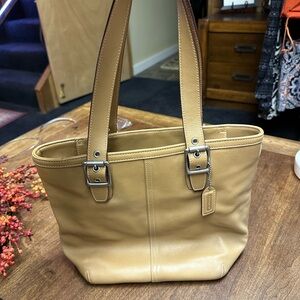 Coach Tan Structured Tote Bag with Silver Accents